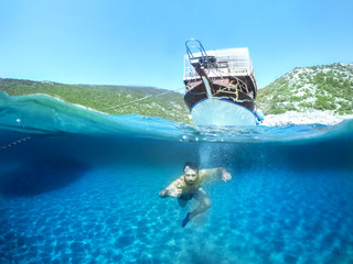 Man diving underwater