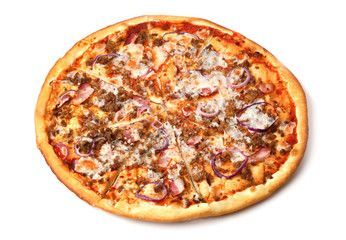 meat pizza on white background