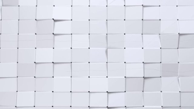 Simple low poly 3D surface as simple background. Soft geometric low poly background of pure white grey polygons. 4K Full hd seamless loop background with copy space