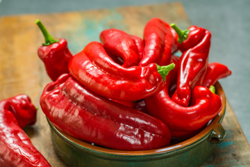 Fresh ripe red sweet turkish pepper ready to eat