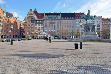 Stortorget - Historic market square in Malmo, Sweden - obrazy, fototapety, plakaty