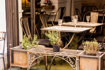 Table and chairs at restaurant in Rome