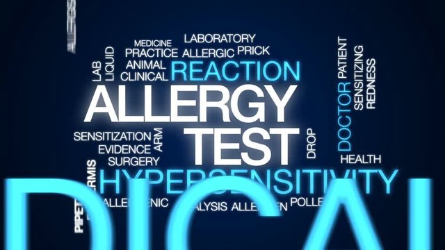 Allergy test animated word cloud, text design animation.