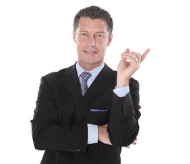 Portrait of happy business man posing with copy space