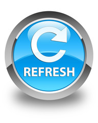 Refresh (rotate arrow icon) glossy cyan blue round button