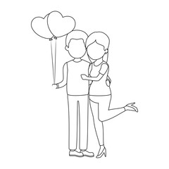 cute couple in love with balloons air vector illustration design