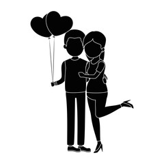 cute couple in love with balloons air vector illustration design