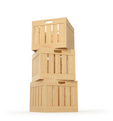 Wooden boxes on a white background. 3d illustration