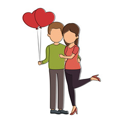 cute couple in love with balloons air vector illustration design