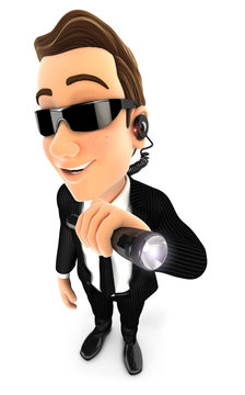 3d Security Agent Holding Flashlight