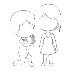 cute couple just married with flowers bouquet vector illustration design