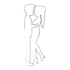 cute couple in love silhouette kissing vector illustration design