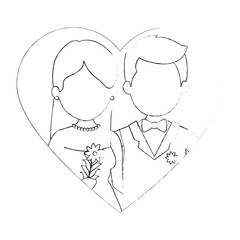 cute couple just married with flowers bouquet vector illustration design