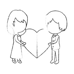 cute couple just married with heart vector illustration design