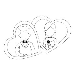 cute couple just married with heart vector illustration design