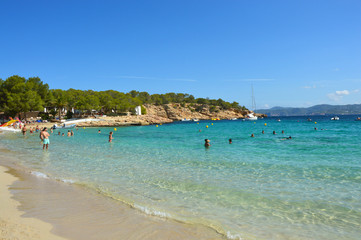 Naklejka premium Amazing crystalline water of Cala Bassa beach, Ibiza, Spain