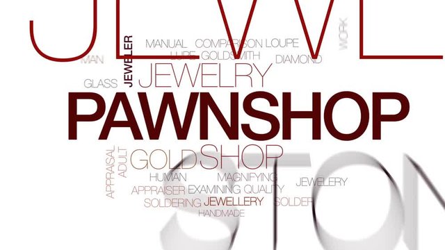 Pawnshop word cloud, text design animation. Kinetic typography.