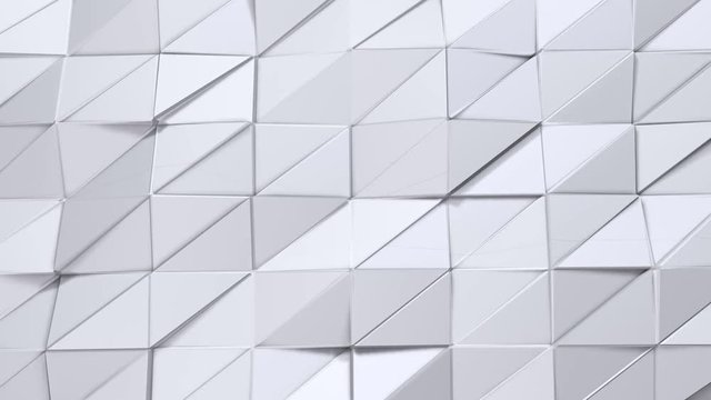 Simple low poly 3D surface as cybernetic environment. Soft geometric low poly background of pure white grey polygons. 4K Full hd seamless loop background