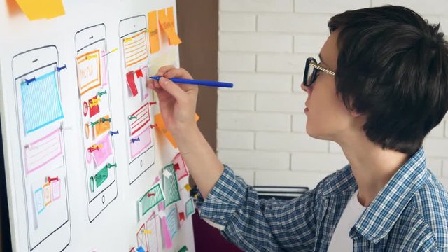 Creative UX designer doing usability research for mobile application