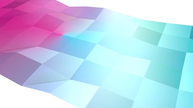 Abstract simple blue pink low poly 3D surface as animated environment. Soft geometric low poly motion background of shifting pure blue pink polygons. 4K Fullhd seamless loop background