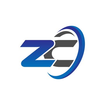 vector initial logo letters zc with circle swoosh blue gray