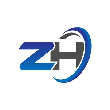 vector initial logo letters zh with circle swoosh blue gray