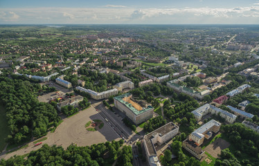 Fototapeta na wymiar Cityscape of Velikiy Novgorod, Russia. Erial view