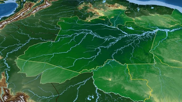 Amazonas - Brazil, region extruded. Bumps shaded