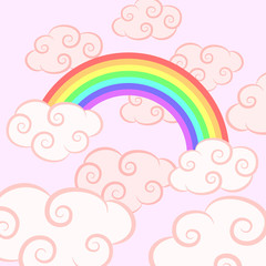 Rainbow in the pink cloud. Beautiful magic background