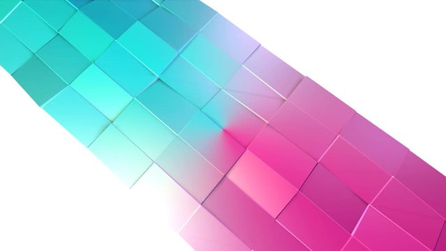 Abstract simple blue pink low poly 3D surface as cartoon background. Soft low poly motion background of shifting pure blue pink polygons. 4K Fullhd seamless loop background with copy space..