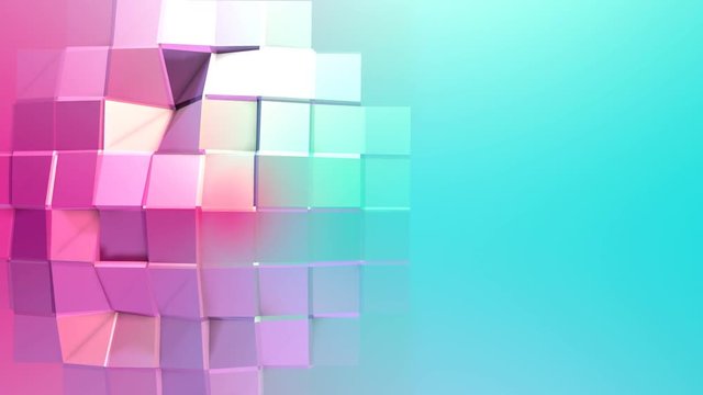 Abstract simple blue pink low poly 3D surface as psychedelic background. Soft low poly motion background of shifting pure blue pink polygons. 4K Fullhd seamless loop background with copy space