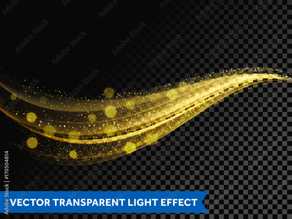Aufkleber light line gold swirl or sparkling fire trail effect. vector glitter light flare trace or magic spar