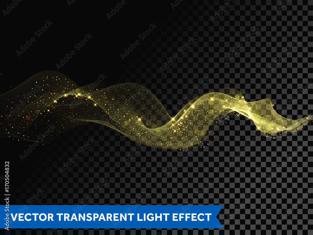 Aufkleber light line gold swirl effect of glitter light fire flare trace. vector magic sparkle swirl trail on 