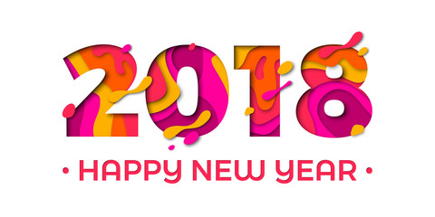 2018 Happy New Year greeting card red orange background vector paper text carving