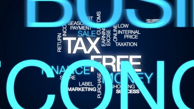 Tax free animated word cloud, text design animation.