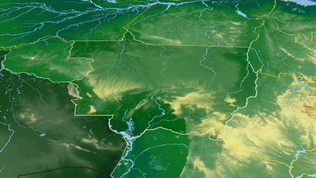 Mato Grosso - Brazil, region extruded. Bumps shaded