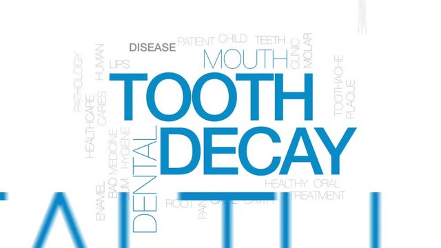 Tooth decay animated word cloud, text design animation. Kinetic typography.