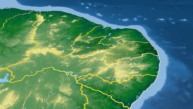 Paraiba - Brazil, region extruded. Bumps shaded