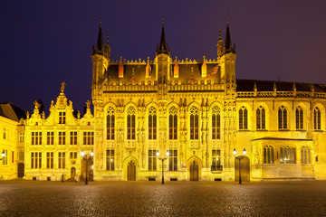 Fototapeta na wymiar Town Hall Of Bruges At Night