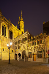 Fototapeta na wymiar Bruges Basilica of the Holy Blood At Night