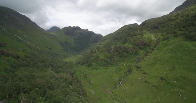 Aerial, Landscapes Around Loch Achtriochtan, Glencoe, Scotland - Native Version