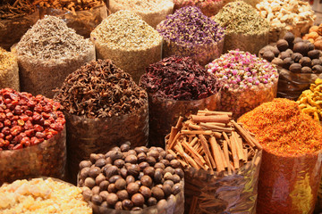 Selection of exotic spices in Dubai, UAE