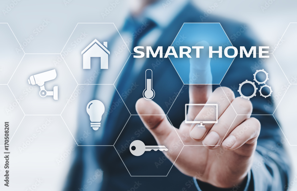 Poster smart home automation control system. innovation technology internet network concept