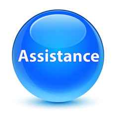 Assistance glassy cyan blue round button
