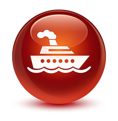 Cruise ship icon glassy brown round button
