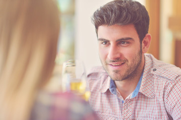 Happy lovers celebrating their anniversary