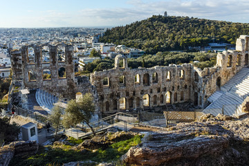 Amazing view of Propylaea - monumental gateway in the Acropolis of Athens, Attica, Greece