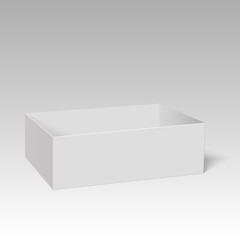 White square opened cardboard box vector template. Paper container for product. Vector illustration.