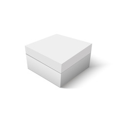 White cardboard box vector template. Paper container for product. Vector illustration.