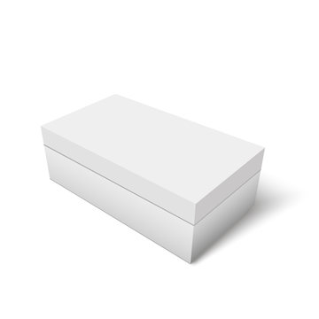 White cardboard box vector template. Paper container for product. Vector illustration.